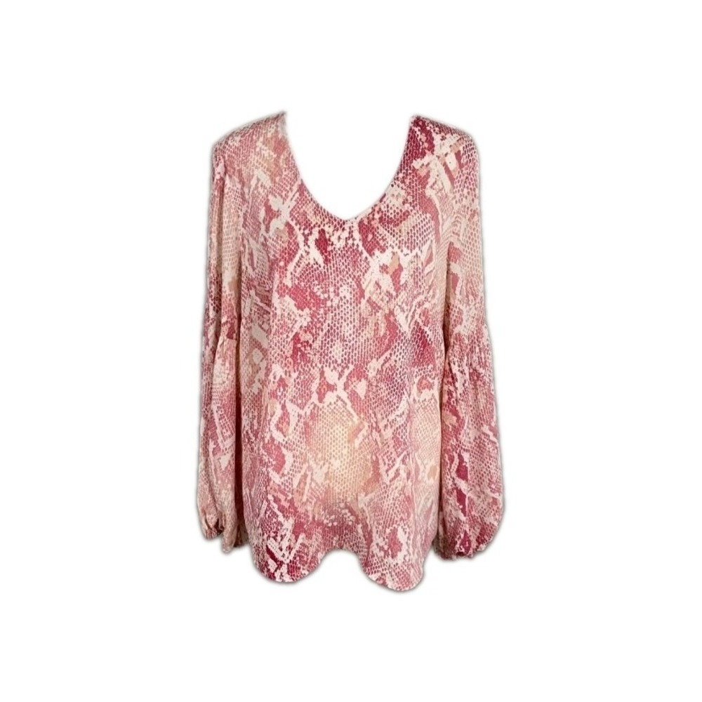 Cabi $92 Bethany Top  Pink Snakeskin Print Blouson Sleeves  Medium